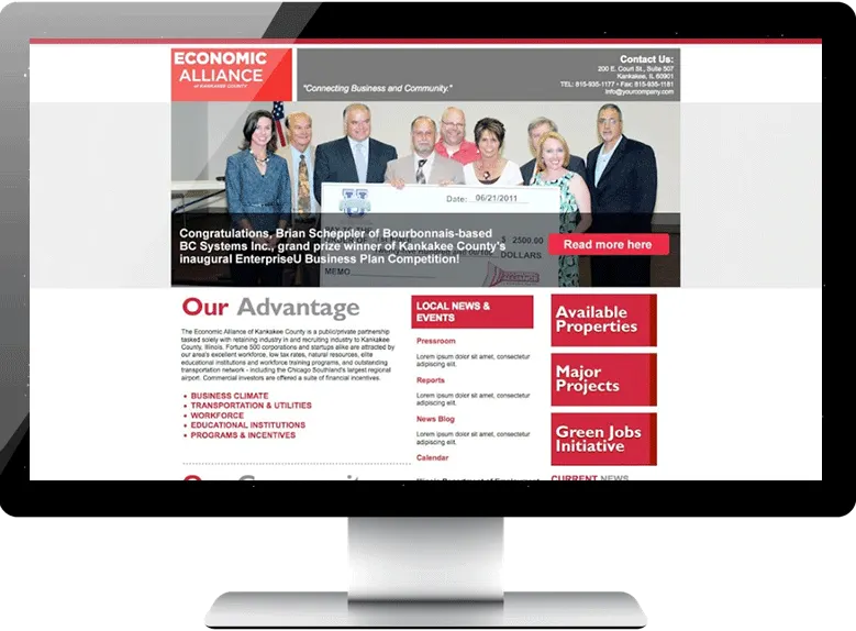 computer screen with an image of Economic Alliance of Kankakee project